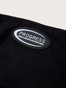 SHEIN ICON 字母拼貼細節短款吊帶上衣 - 黑色 - 查看 3