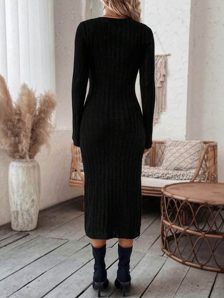 Ruched Twist Front Cut Out Sweater Dress