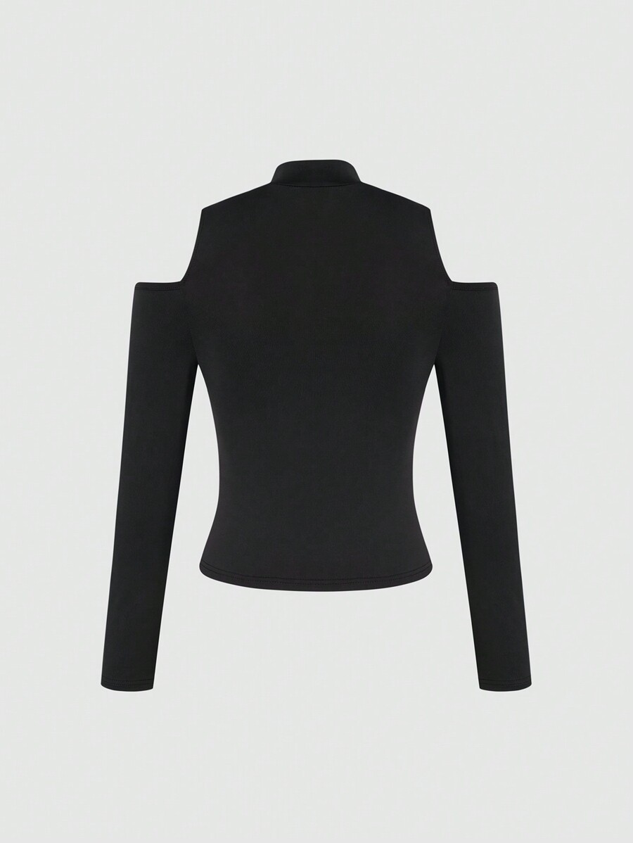 SHEIN Essnce Solid High Neck Cut Out Detail Crop Tee SHEIN USA