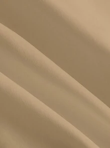 SHEIN MOD 素色前紐扣下擺打結襯衫 - 卡其色 - 查看 3