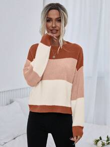 Chiquease Color Block Drop Shoulder Knit Pullover Fall Winter Sweater - Multicolor - View 3