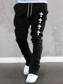 Manfinity EMRG 宽松男式交叉图案抽绳腰运动裤 - 黑色 - 查看 4