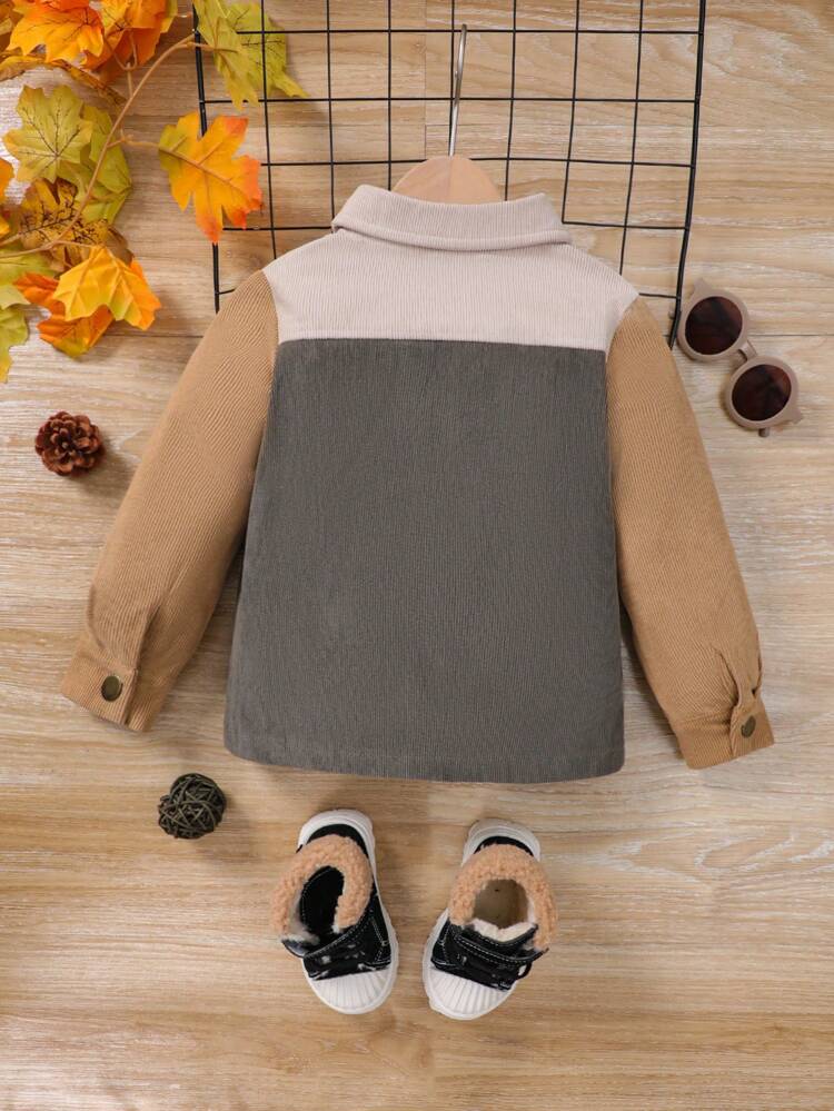 Young Girl Colorblock Flap Pocket Button Front Coat