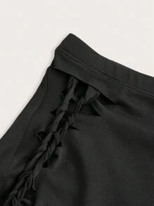 SHEIN ICON 十字交叉後背繫帶上衣和鏤空包臀半身裙 - 黑色 - 查看 4