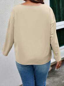 Celure Plus Roll Tab Sleeve Blouse - Apricot - View 2