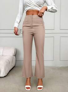 EURMUSE Solid Flare Leg Suit Pants - White - View 4