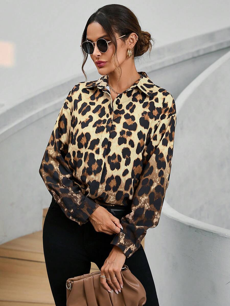 SHEIN Privé 豹紋印花前紐扣襯衫 - 彩色 - 查看 1