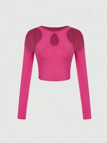 SHEIN LUNE Cut Out Front Crop Tee - Hot Pink - View 3