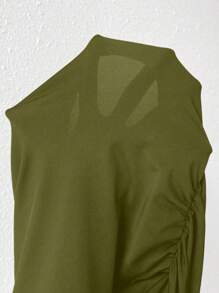 Chiquease Women's Black Elegant Ruffled Ruched Halter Top - Olive Green - View 7