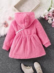 SHEIN Young Girl Hooded Teddy Dress With Bag