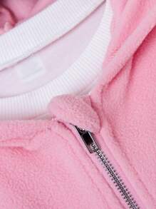 Teen Girl Zip Up Hooded Jacket Without Tee - Baby Pink - View 4