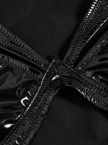 SHEIN ICON Cắt ra chất liệu da PU Top Cây trồng Có tay áo - màu đen - Xem 4