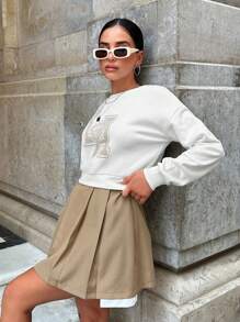 EURMUSE Letter Graphic Drop Shoulder Sweatshirt - White - View 3