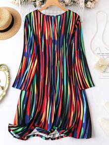 Calvaya 大碼滿版印花缺口領洋裝 - 彩色 - 查看 2