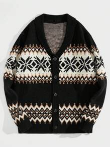 GENTILAND 宽松男士几何图案长袖休闲开衫 - 彩色 - 查看 1