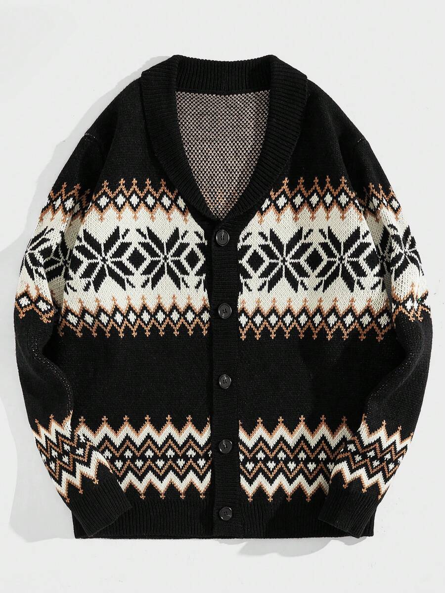 GENTILAND 宽松男士几何图案长袖休闲开衫 - 彩色 - 查看 1