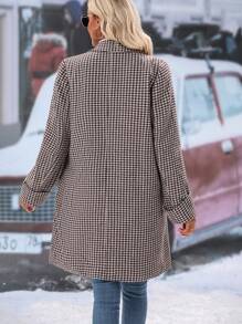 SHEIN Clasi 千鳥格印花雙排釦花呢外套 - 咖啡棕 - 查看 2