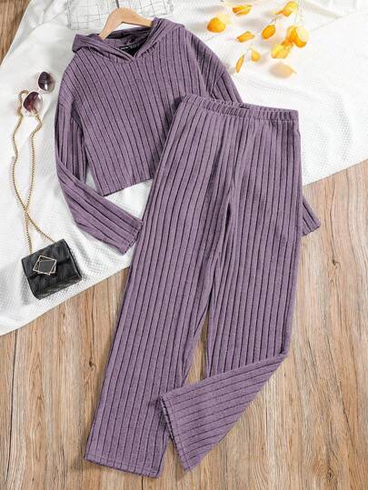 Teen Girl Drop Shoulder Hooded Tee & Pants