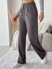 EURMUSE Striped Print Drawstring Waist Seam Detail Suit Pants - Grey - View 3