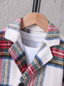 SHEIN 男小童格紋印花西裝領外套不帶T恤 - 紅色 - 查看 5