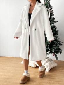 Muchica Cổ áo Nút đôi Áo khoác Teddy - trắng - Xem 6