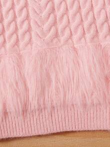 SHEIN Jersey jóven en contraste de peluche tejido de cable