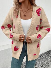 SHEIN Essnce Mẫu Dâu tây Thả vai Áo len Duster - Màu be - Xem 5