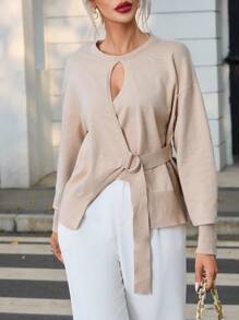 SHEIN Privé Maglione Diviso Scollato Con Scollo Tondo Tinta Unita Con Spalle Scese - Multicolore - Visualizzare 3