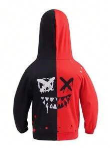 SHEIN Young Boy Two Tone Expression Print Hoodie - Multicolor - View 2
