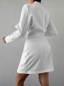 EURMUSE Solid Button Front Lapel Collar Single Breasted Blazer Dress - White - View 3