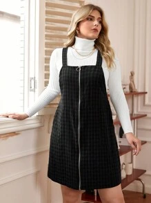 SHEIN Franclia Plus Plaid Print Zip Up Overall Dress Without Sweater - Multicolor - View 5