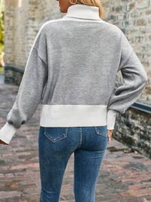 SHEIN LUNE Two Tone Drop Shoulder Sweater - Multicolor - View 2