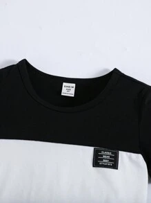 SHEIN 男小童撞色字母補丁細節T恤和運動褲 - 彩色 - 查看 4