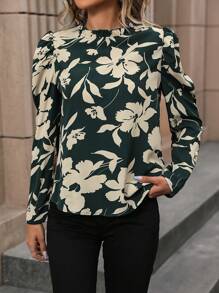 SHEIN Clasi In hoa Ống tay áo Cổ giả Áo sơ mi - màu xanh lá - Xem 6