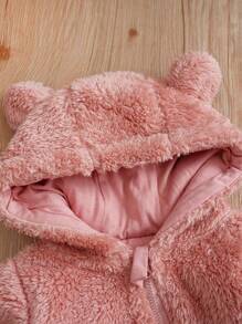 H HIBOBI 嬰兒男女通用冬季保暖長袖可愛3D熊耳連體褲 (帽內襯無定位) - 粉色 - 查看 3