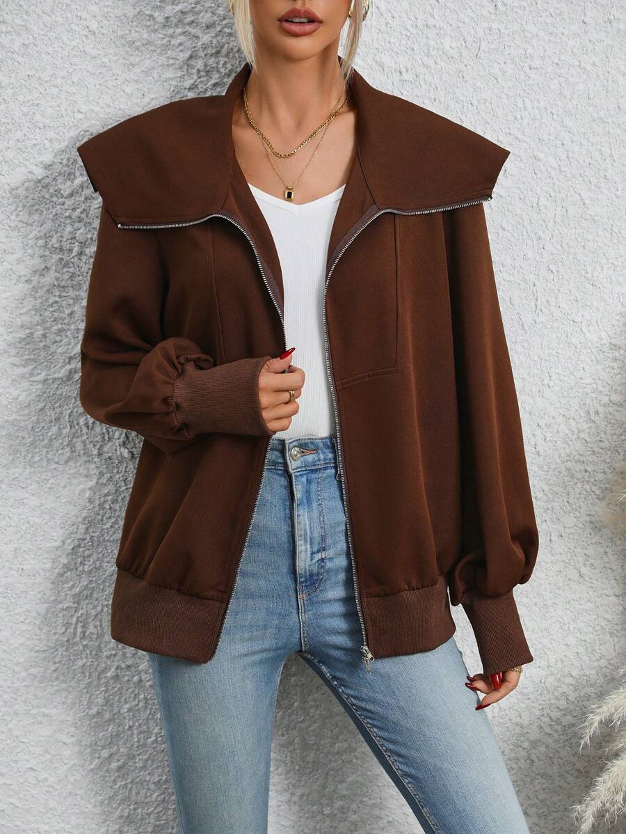 SHEIN Clasi Sailor Collar Zip Up Jacket Fall Cloth For Women