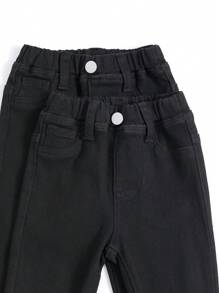 Baby Girl 2pcs Solid Single Button Jeans - Black - View 7