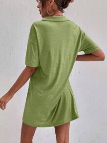 SHEIN LUNE Chất rắn Váy thun trễ vai - màu xanh lá - Xem 2