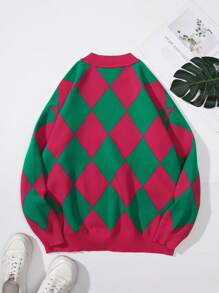 SHEIN EZwear Women Sweaters Geometris Casual - Hot Pink - View 2