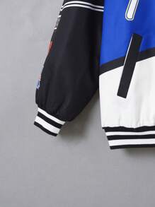 SHEIN EZwear 字母图案拼色落肩条纹饰边夹棉大衣 - 彩色 - 查看 4