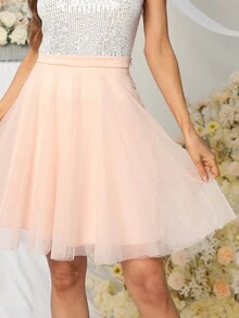 BABYONLINE D.R.E.S.S. Solid Mesh Overlay Flare Skirt