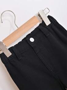 Young Girl Solid Wide Leg Jeans - Black - View 3