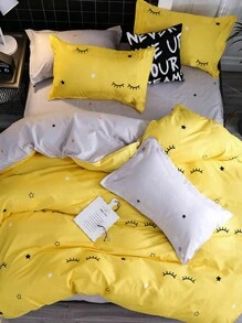 Eyelash Print Duvet Cover Set Without Filler - Yellow - View 2