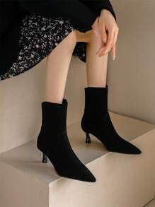 女性踝靴和短靴尖頭高跟鞋輕便大碼女性靴子 - 黑色 - 查看 1