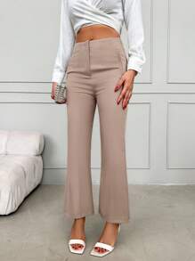 EURMUSE Solid Flare Leg Suit Pants - White - View 1