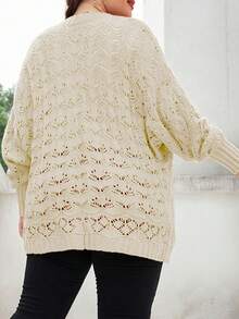 Plus Size Pointelle Knit Batwing Sleeve Cardigan - Apricot - View 2