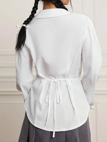 SHEIN MOD Solid Button Front Shirt - White - View 2