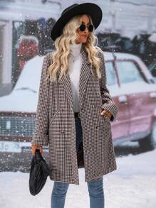 SHEIN Clasi 千鳥格印花雙排釦花呢外套 - 咖啡棕 - 查看 5