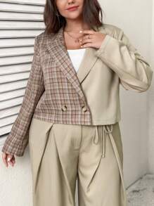 SHEIN Essnce 大碼格紋印花雙排釦西裝外套 - 彩色 - 查看 4