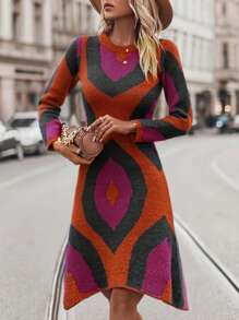 SHEIN LUNE Color Block Sweater Dress - Multicolor - View 7